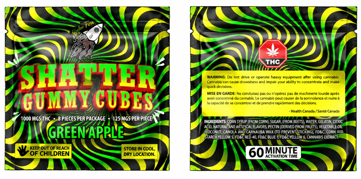 Source photograph: [ ] Higher Fire THC Shatter Gummies – Green Apple