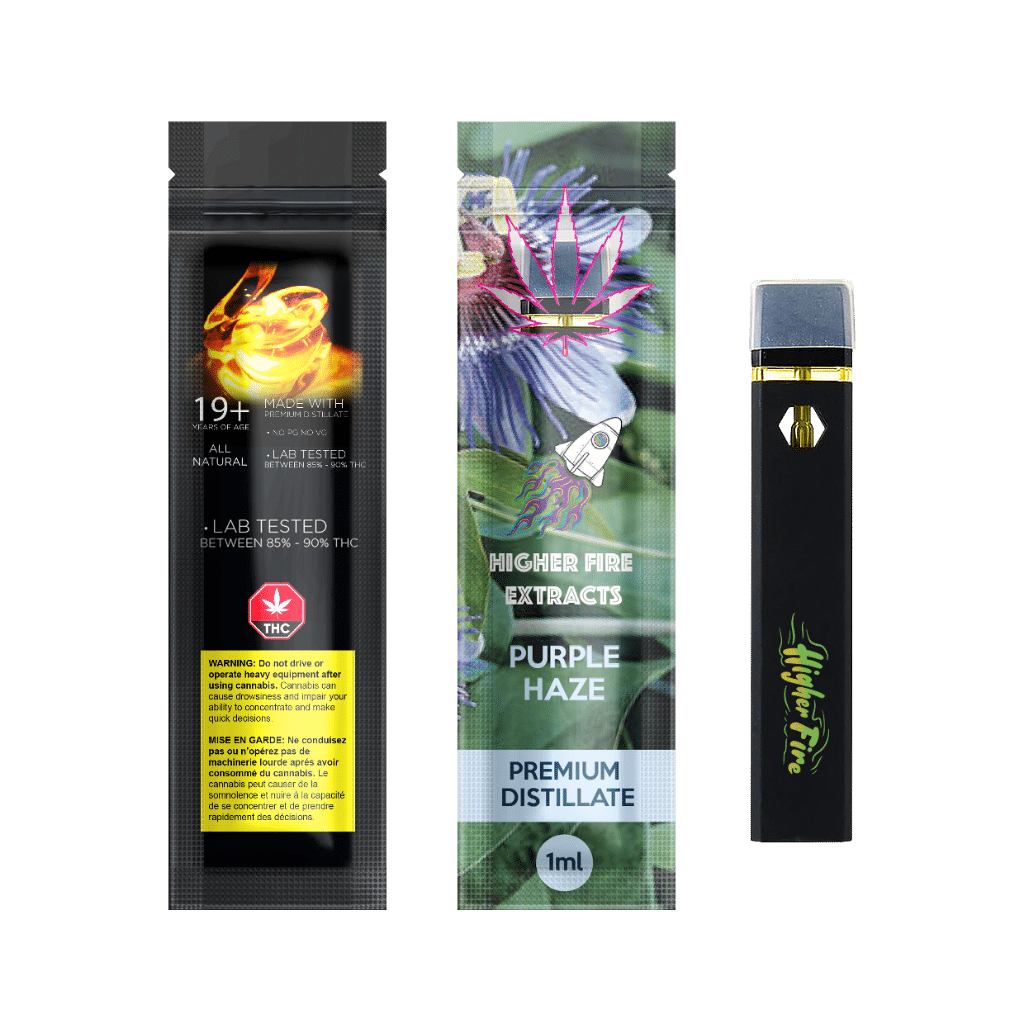 Photographie source: [ ] Higher Fire Full Disposable Pen – Purple Haze – Indica